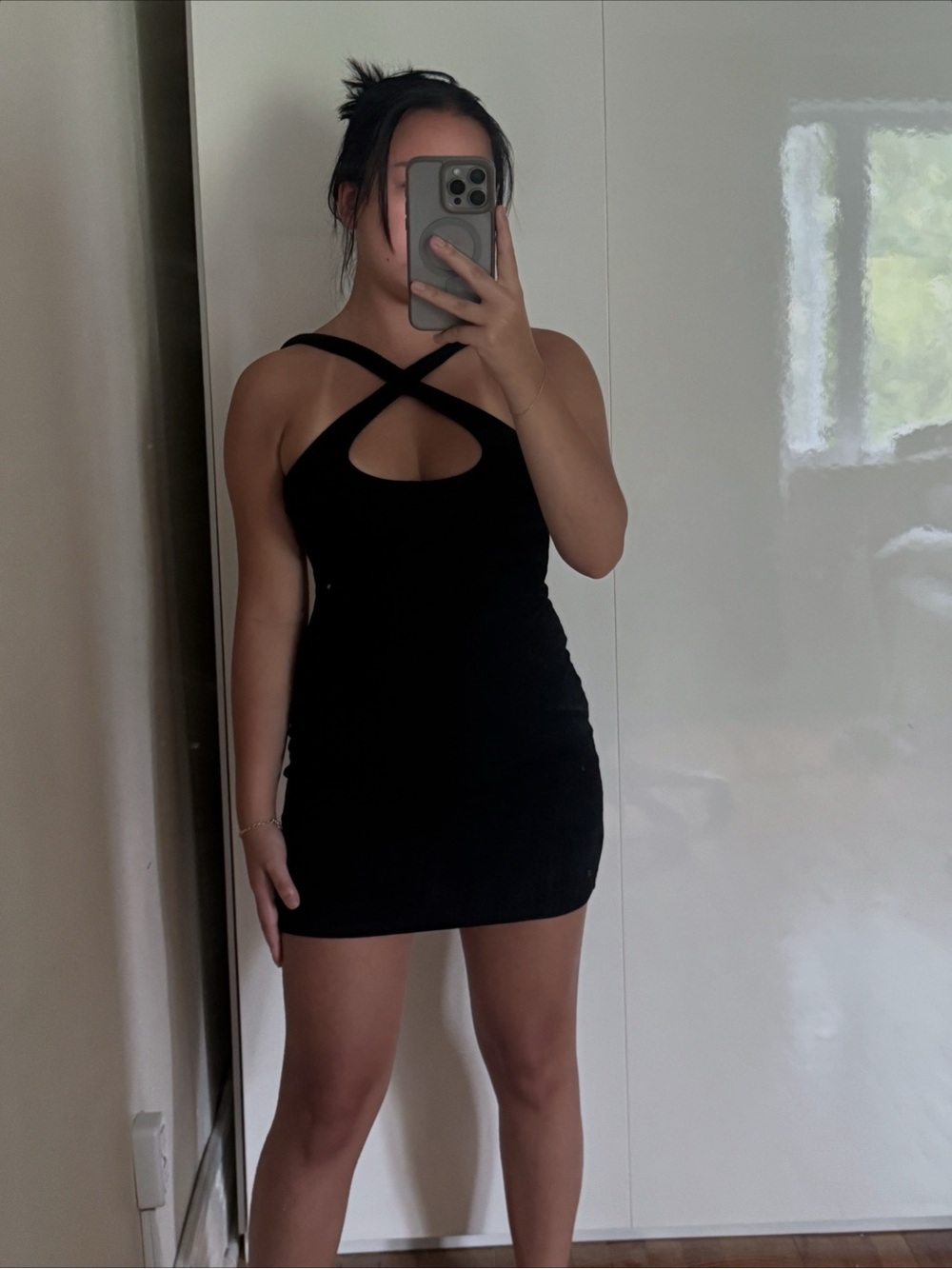 Verge Girl Black Cross-Strap Cutout Bodycon Mini Dress